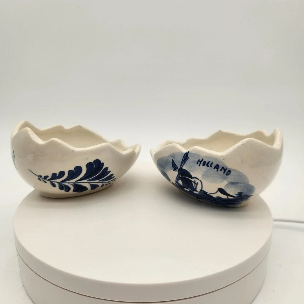 Vintage Delft Holland Miniature Vase & Bowl Set Windmill‎ Floral Hand Painted